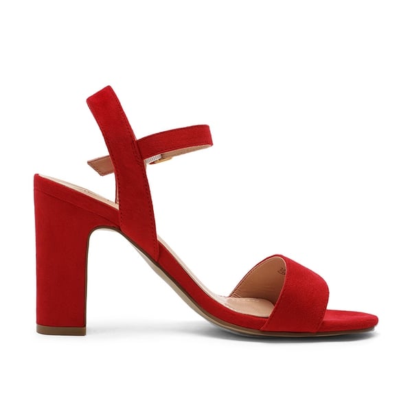Open Toe Ankle Strap Chunky Heel Sandals - RED SUEDE - 1